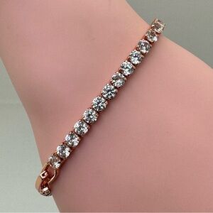 Rose Gold Diamond White CZ Tennis Bracelet Bridal Sparkle Formal Elegant